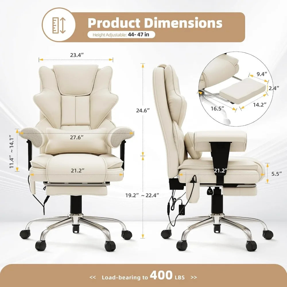 7-Point Massage Heated Executive Office Chair with Footrest, Beige