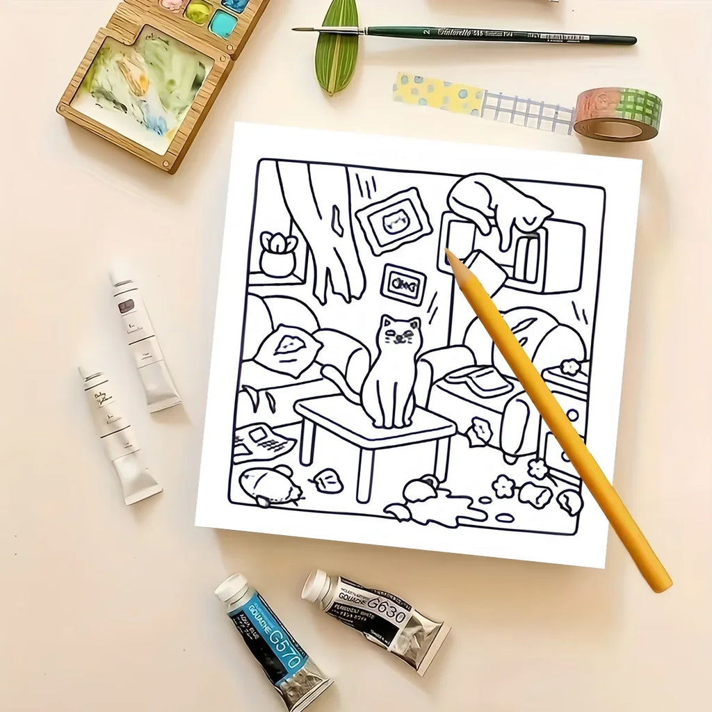 Naughty Cute Cats Coloring Book for Toddlers Kids Ages 3-12, Big Bold Line Funny Mischievous Indoor Household Pet Kitten Educational Drawing Activity Book,Great Gift for Boys Girls & Cat Loving Families