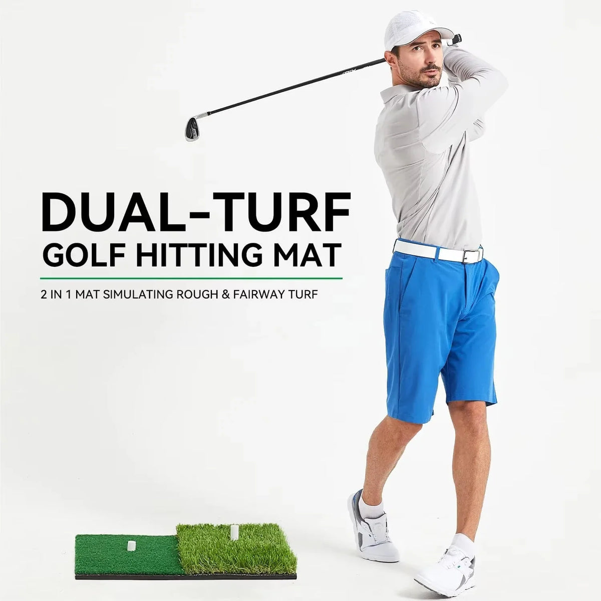 Golf Hitting Mat Artificial Turf Golf Practice Mat with Tee Hole Portable for Training Swing & Chipping in Backyard, Garage, Bas