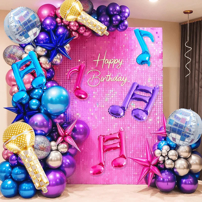 10pcs Purple Kpop Balloon Birthday Party Note Microphone Aluminum Balloons Disco Music Party Supplies Gift Favor Suppies