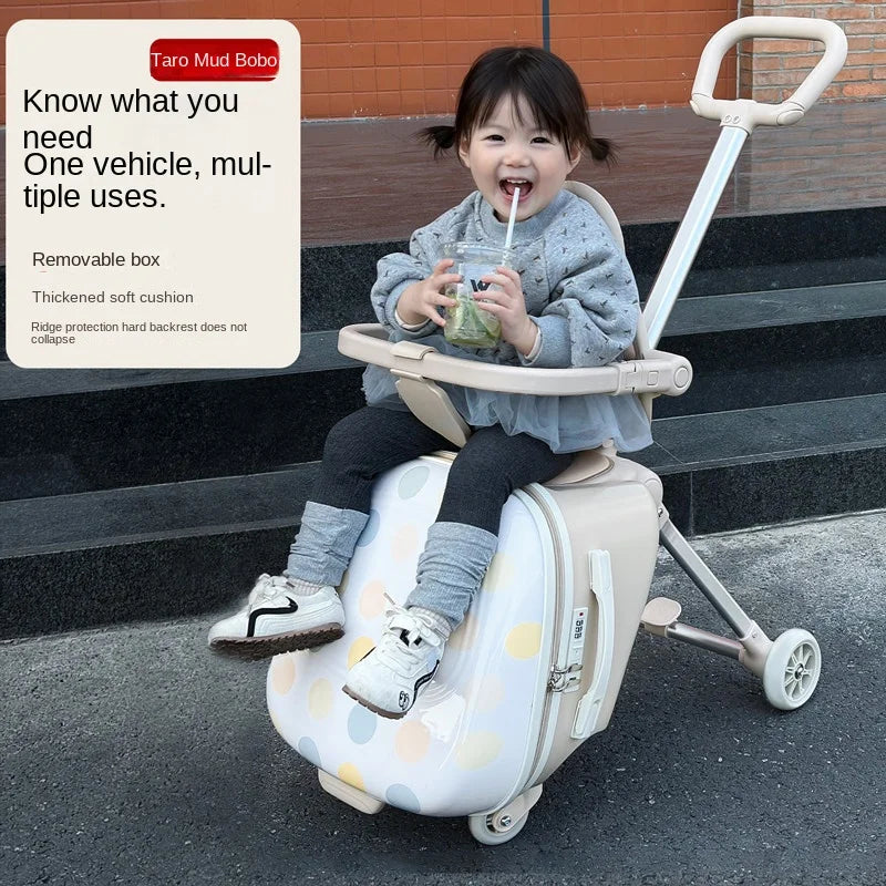 2026 New Children's Ride-On Luggage Trolley Foldable Pull-Along Suitcase for Toddlers Baby Travel Companion Carry-On Suitcases