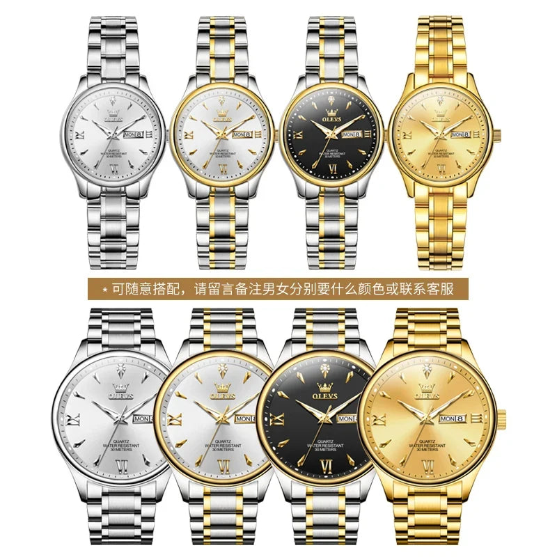 OLEVS 9806 Brand Couple Watch Calendar Waterproof Luminous Quartz Watch for Men's and Lady's Original Fashion Lover's Watches