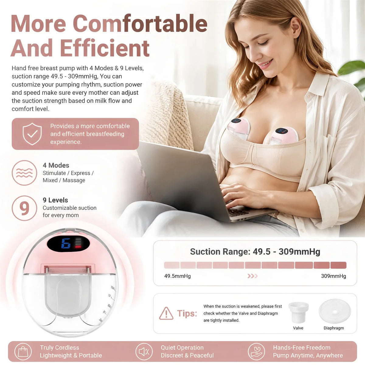 Wearable Breast Pump Hands Free Electric Portable Wearable Breast Pumps Slient BPA-free Breastfeeding Milk Collector