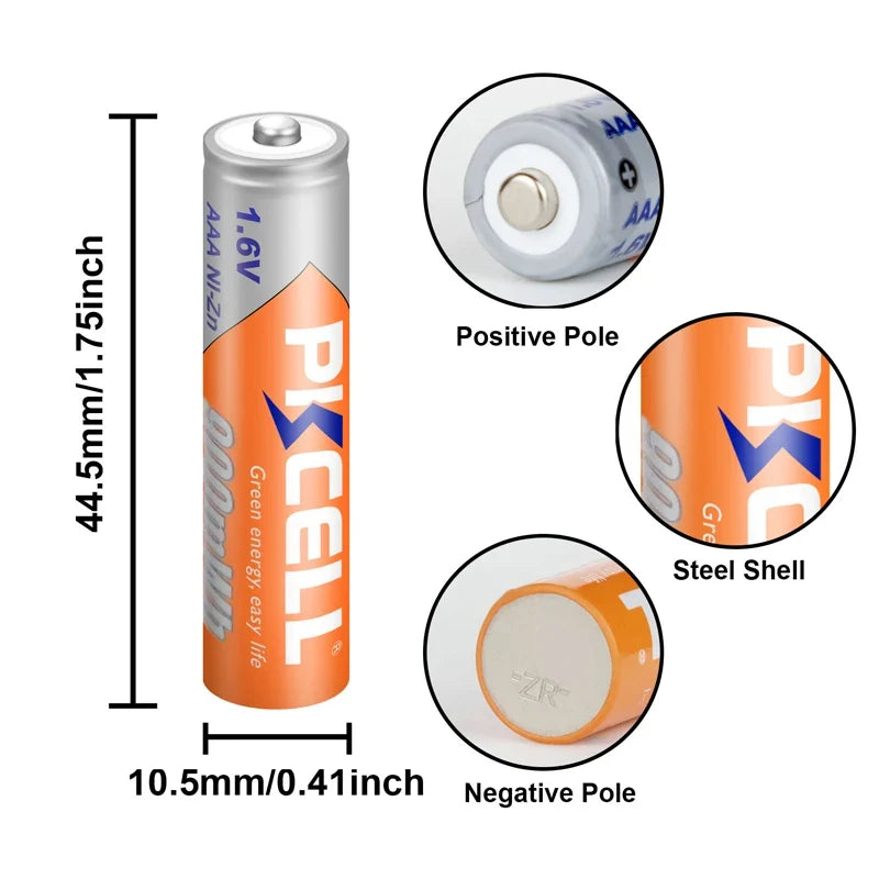 PKCELL 1.6V Ni-Zn AAA Rechargeable Battery & Charger Set
