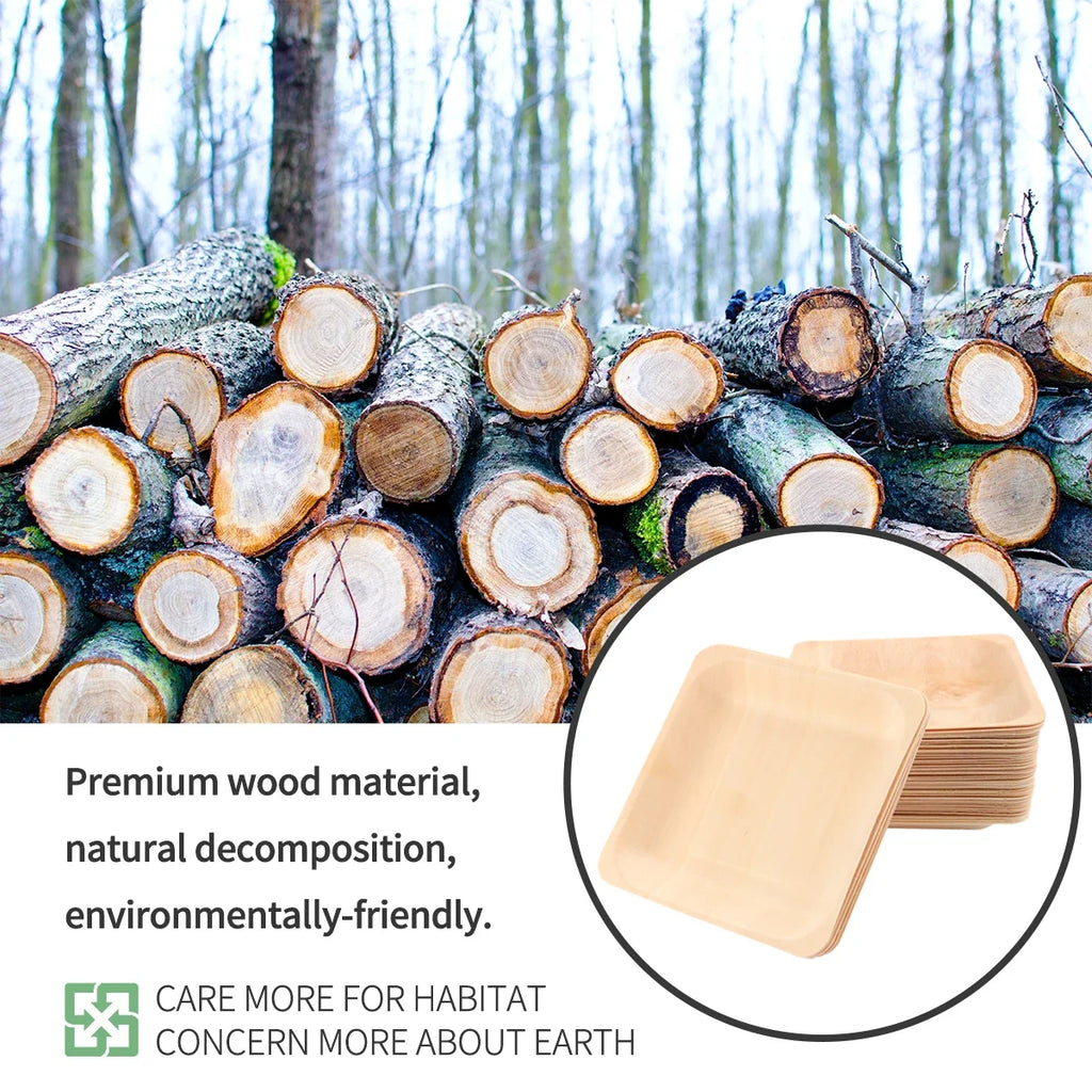 50 PCS Natural Alternative Plates Wooden Plate Compostable Plates Palm Leaf Plates Wedding Birthday Party Plates