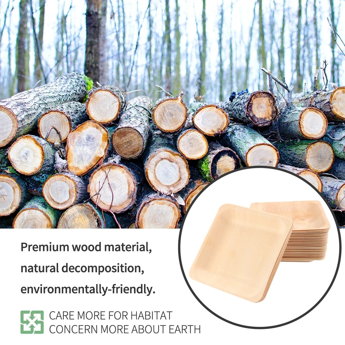50 PCS Natural Alternative Plates Wooden Plate Compostable Plates Palm Leaf Plates Wedding Birthday Party Plates
