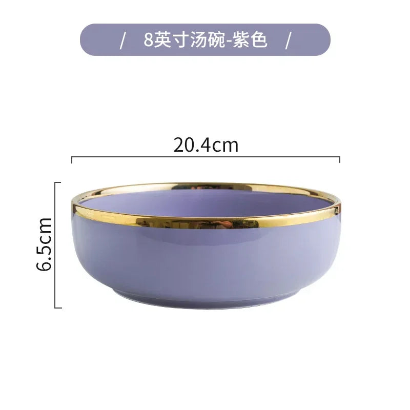 Purple Porcelain Plates Dinner Plates Dinnerware Set Luxury Food Dinner Dishes Salad Soup Bowl Ceramic Dessert Cake Plate