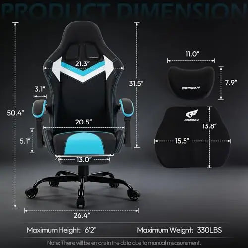 Ergonomic Gaming Chair for Adults, Black Blue | Comfy Video Game Chair with Footrest, Gamer Chair with Headrest and