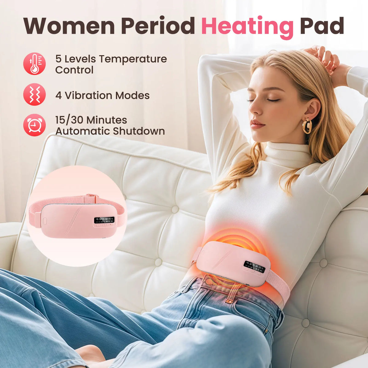 USB Menstrual Heating Pad Belt with Vibration, Abdominal Heat Wrap