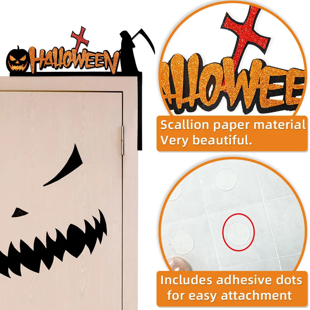 Halloween Door & Window Corner Sticker Decorations – Bats, Pumpkins & Spider Web Non-Woven Frame Decor – 10 Styles