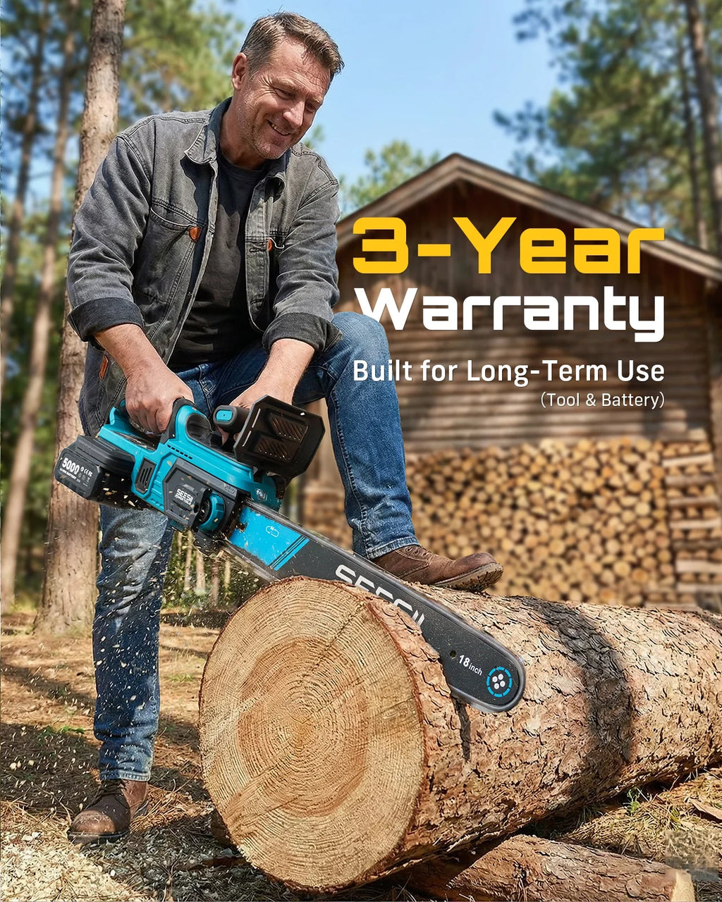 SEESII 40V 18-Inch Cordless Brushless Chainsaw with 2 Batteries
