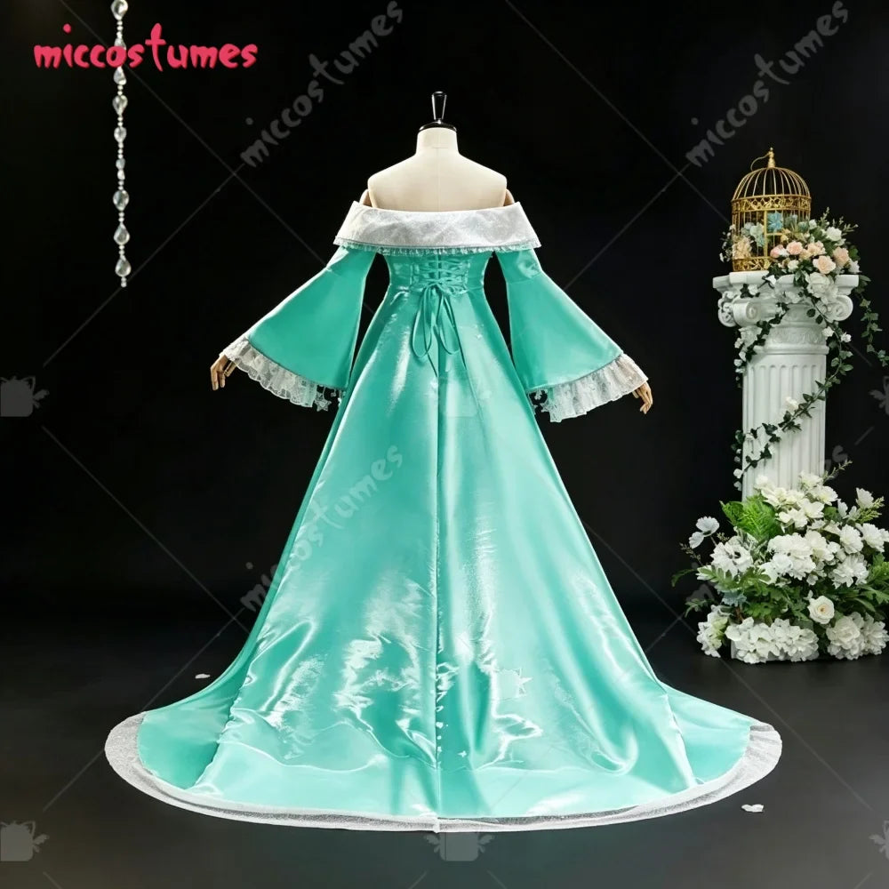 Miccostumes Women's Green Gorgeous Cosplay Costume Princess Dress with Earrings and Pentagram Brooch for Cosplay Halloween