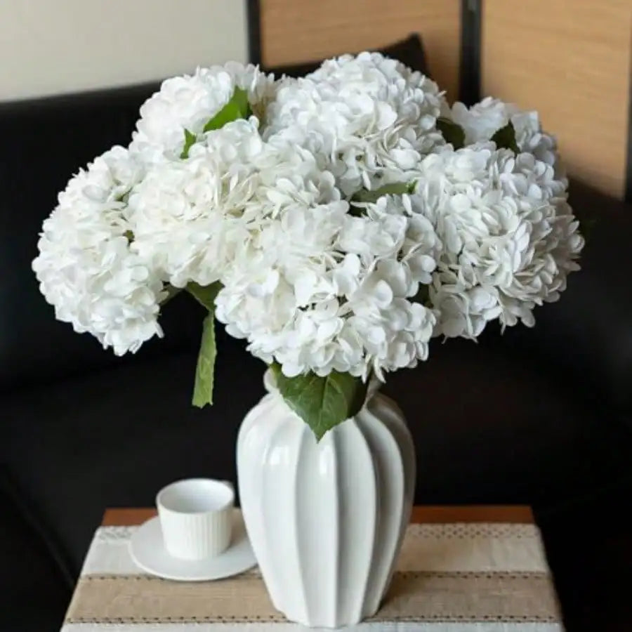 4PCS Artificial Flowers Large Hydrangeas Flowers Latex Bouquet For Wedding Bridal Office Home Party Decoration 4Pcs White