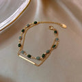 Double Layered Crystal Charm Bracelet for Women – Adjustable Beaded Gold Copper Alloy Jewelry Gift