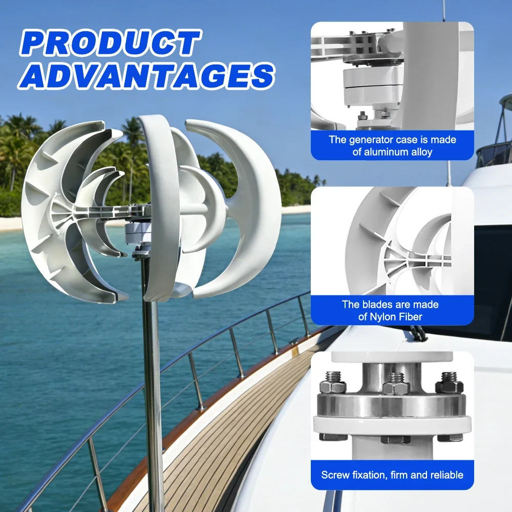 US Delivery 5000W Vertical Turbine 12V/24V Low-Noise Household 220V With Free Charging Controller