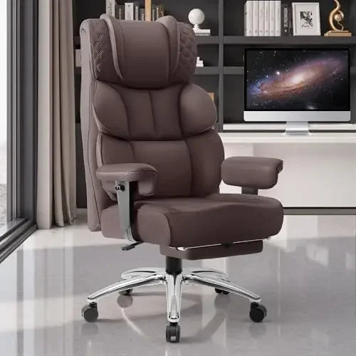 Office Desk Chair, Big and Tall Leather Gaming Chair with Footrest, Ergonomic Comfy Executive High-Back Reclining Computer