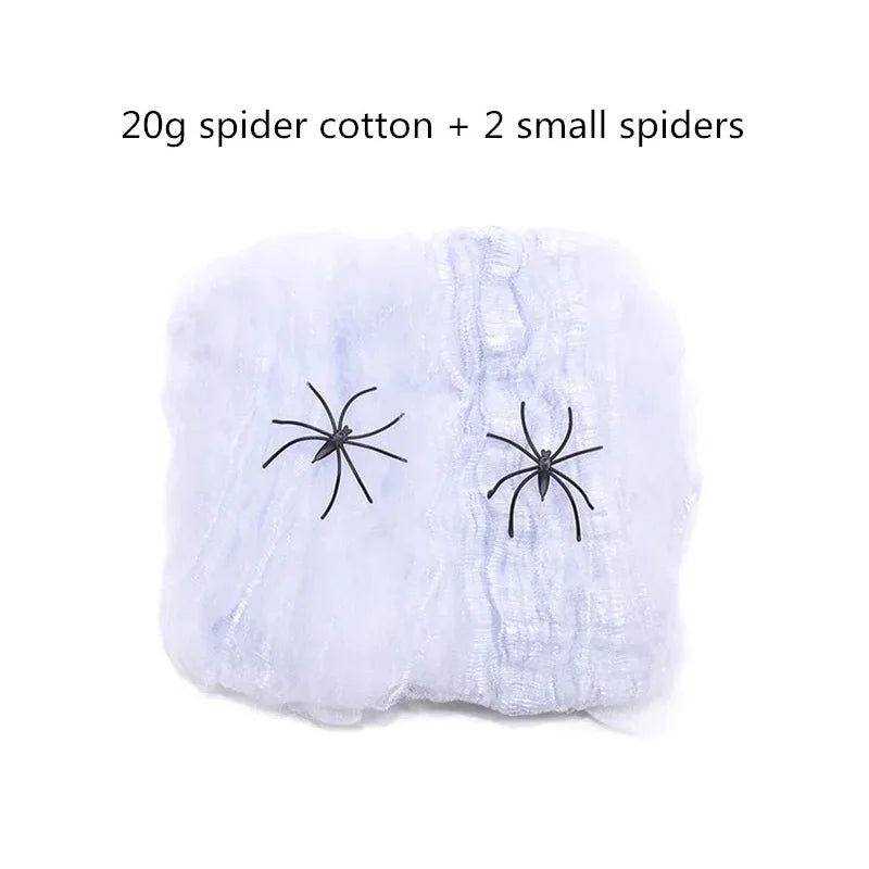 Halloween Spider Web Cobweb Decoration with Two Spider Props