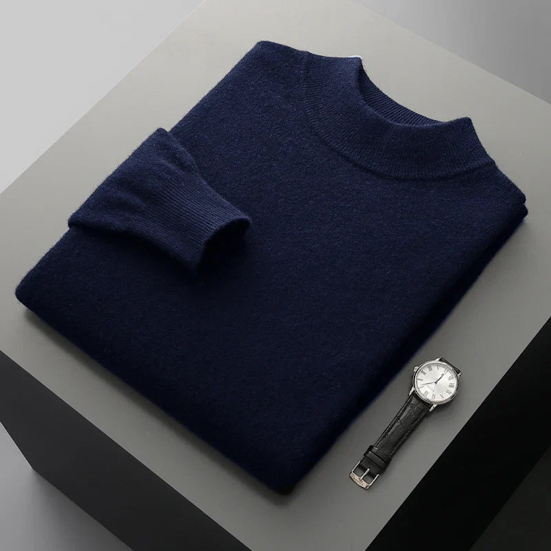 Autumn and Winter Men's Cashmere Sweater Stand Up Collar Long Sleeved Pullover Soft and Warm 100% Merino Wool Knitted Top