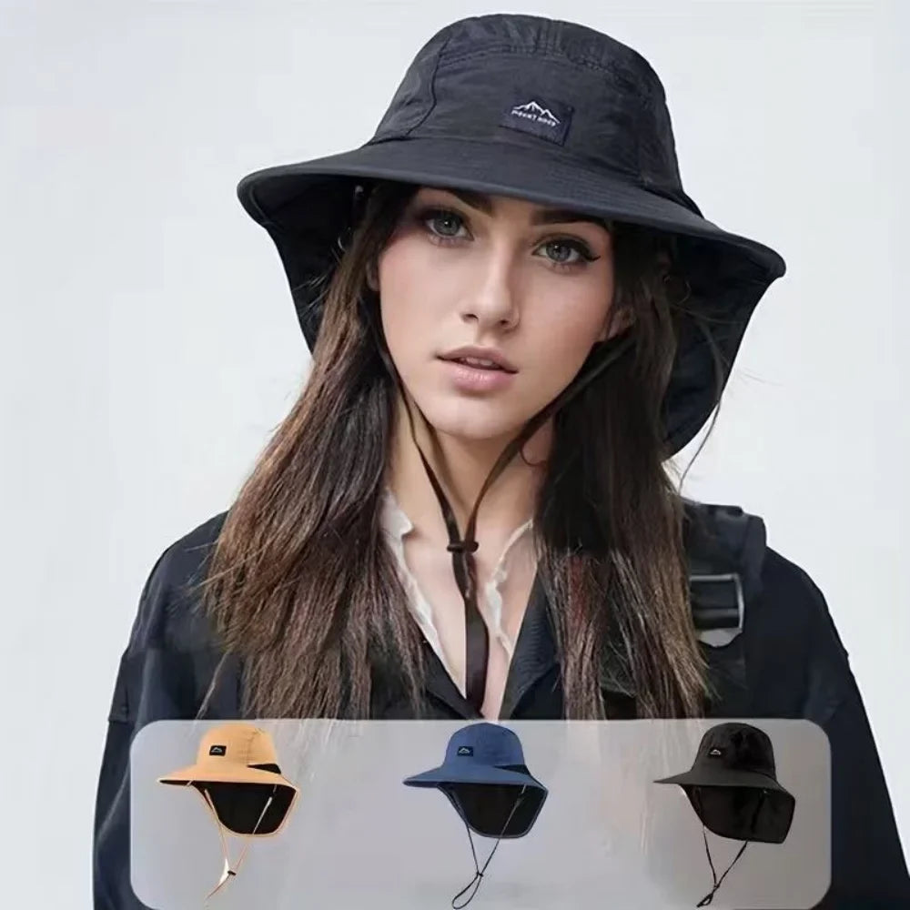 Summer wide brim waterproof quick-drying Panama hat, outdoor sun hat, bucket hat, mesh breathable sun hat, men's sports hiking hat, suitable for outdoor fishing, hiking and camping unisex