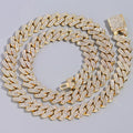 14mm Iced Out  Prong Cuban Link Chain Necklace for Men Women 2 Row Rhinestone Paved Miami Rhombus Hip Hop Jewelry Wholesale