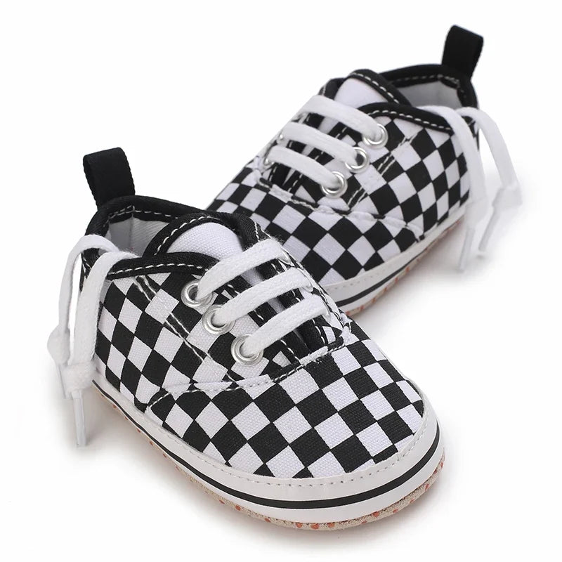 2025 New Baby Canvas Sneakers Anti-slip Soft Plaid Baby Boy Girl Shoes Newborns First Walkers Infant Baby Unisex Casual Shoes