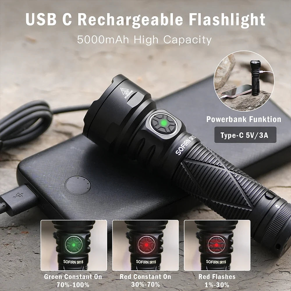 Sofirn SR15 Rechargeable Flashlight, 4500 Lumens, 21700 Battery