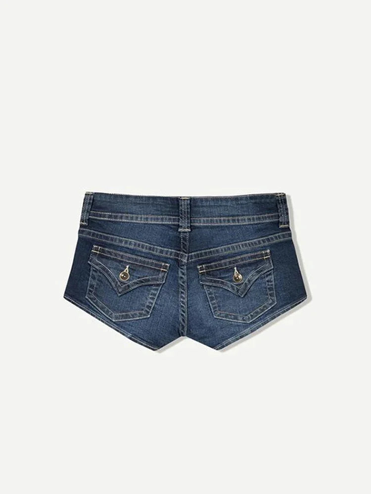 Y2k Zipper Denim Mini Shorts For Women Sexy Low Waist Pocket Peachy Bottom Short Jeans Female Chic Street Evening Club Partywear