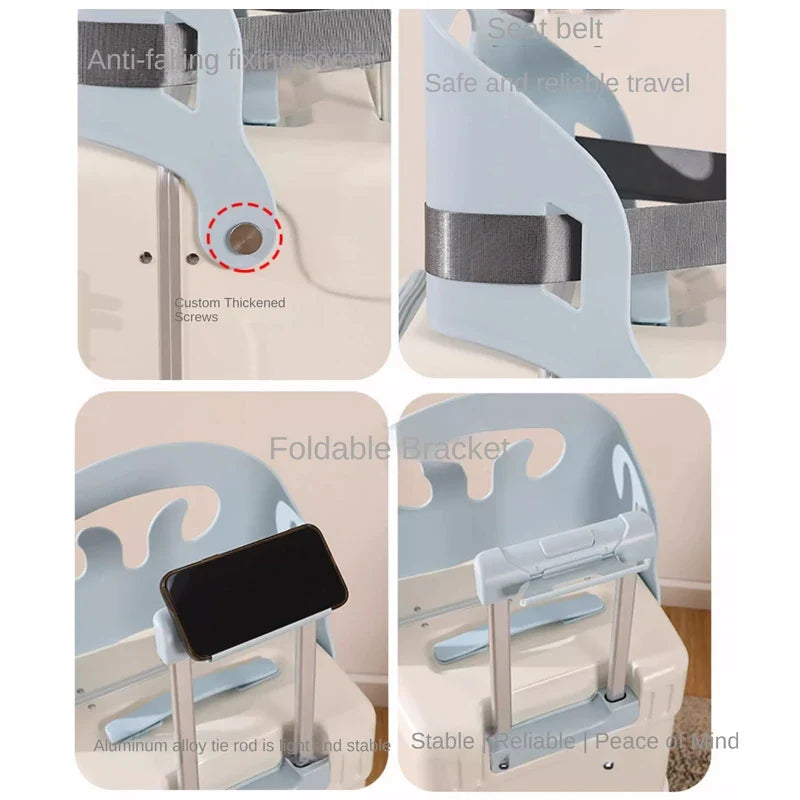 New Suitcase for Children Can Sit 20/22/24 Inch Ride on Luggage Front Opening Sturdy Thickened Travel Suitcase with Cup Holder