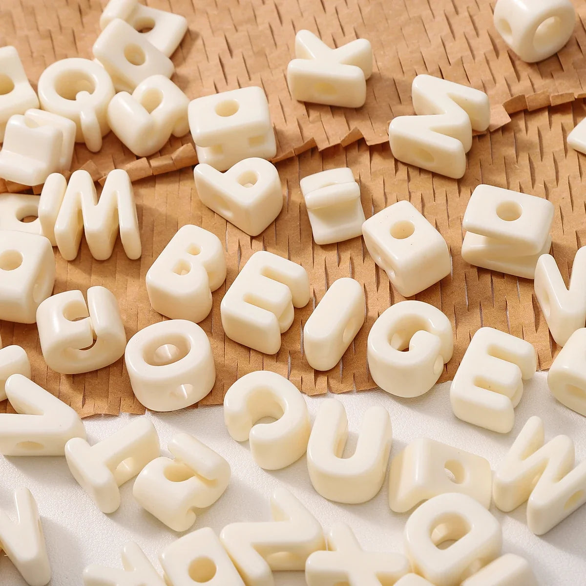 20pcs Beige Acrylic Large Hole Letter Loose Beads DIY Necklace Bracelet Mobile Phone Chain Bag Pendant Jewelry Accessories