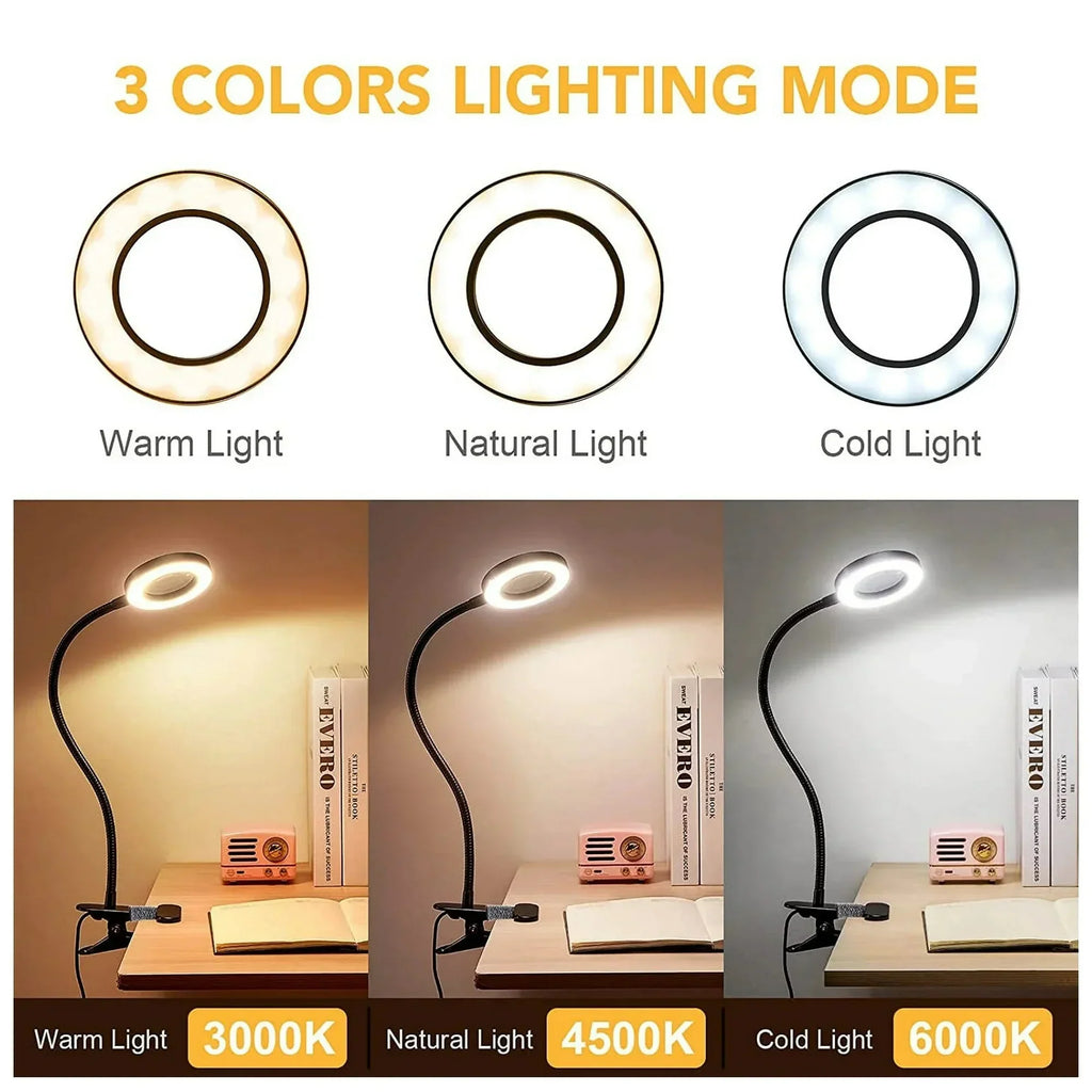 USB Clip-On Magnifying Desk Lamp, 5x Lens, Dimmable LED
