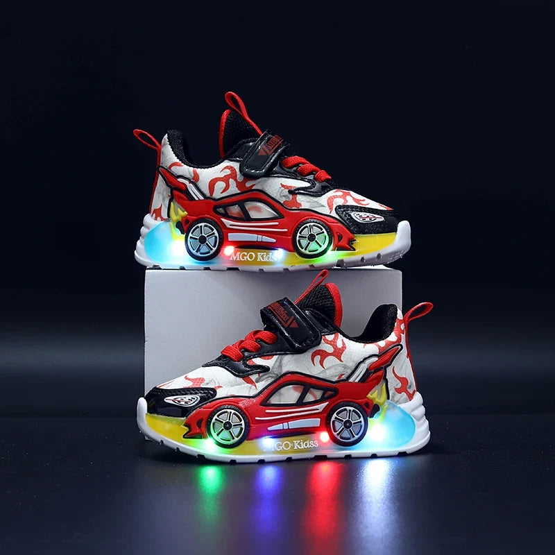 Mgo Kidss New Spring and Autumn Children's Car-Themed Boys' Sneakers, Cartoon Light-Up Shoes for Kids, Boys' Glowing Running Shoes for Ages 1-3-6, Led Light-Up Shoes, Lightweight Boys' Shoes, Light-Up Sneakers, Christmas/Hall