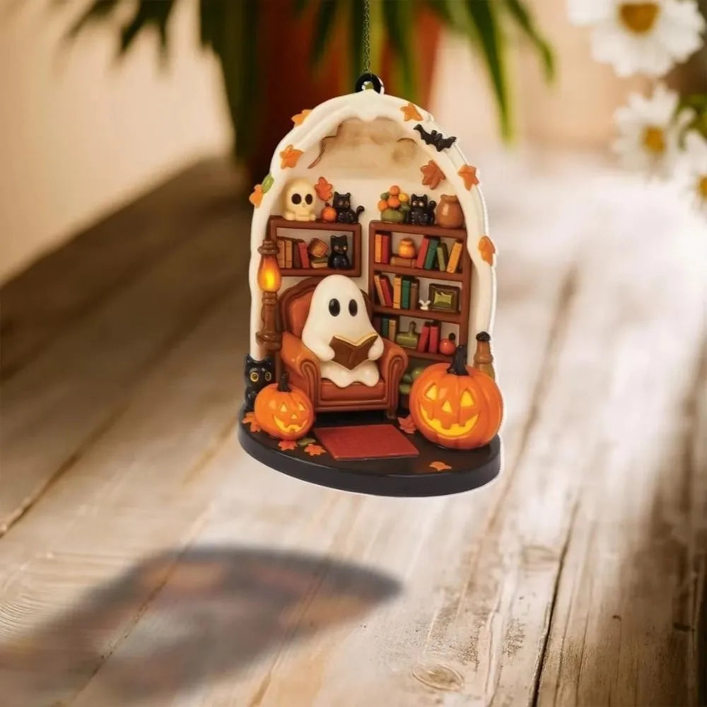 2D Halloween Ghost Hanging Ornament - 8 x 5 cm