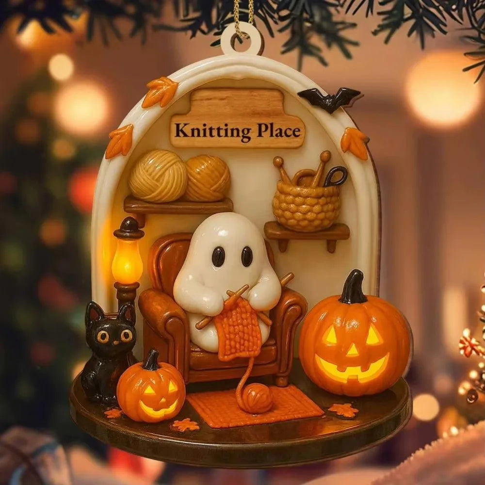 2D Halloween Ghost Hanging Ornament - 8 x 5 cm