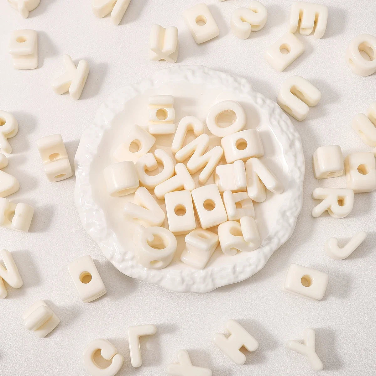 20pcs Beige Acrylic Large Hole Letter Loose Beads DIY Necklace Bracelet Mobile Phone Chain Bag Pendant Jewelry Accessories