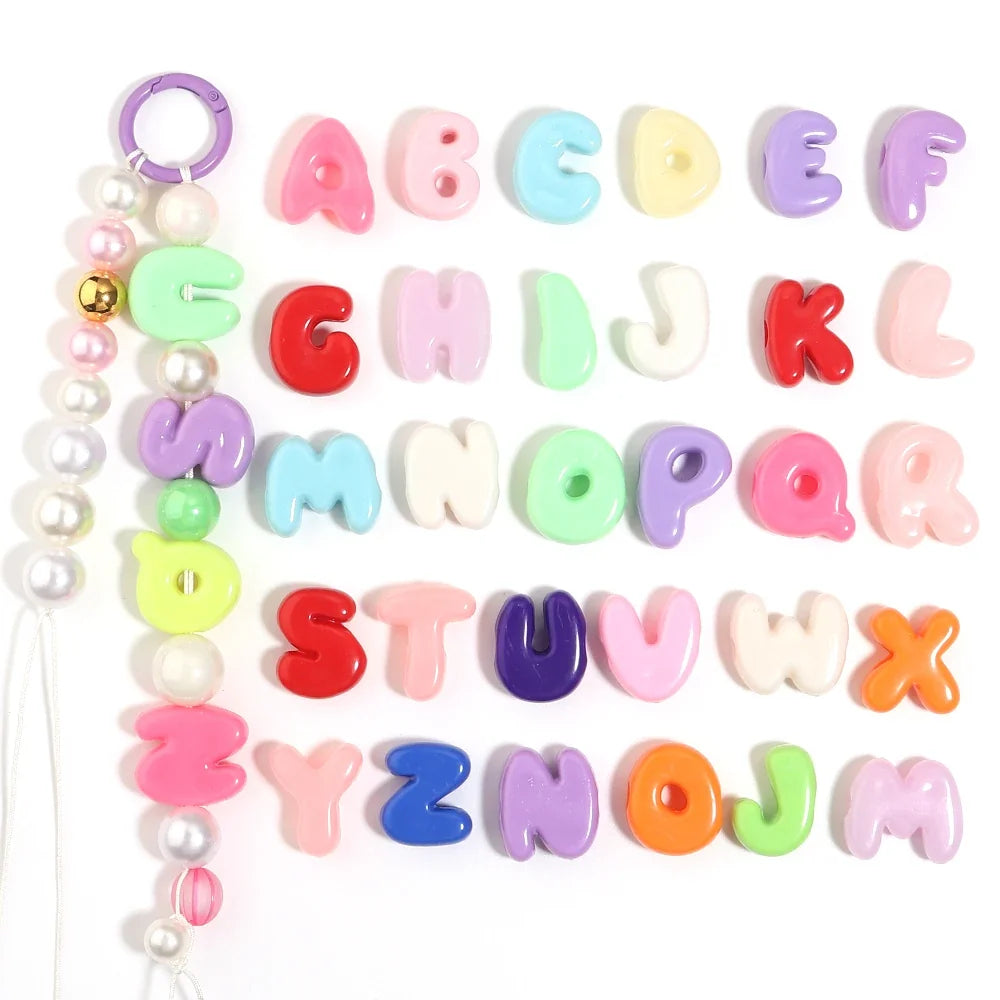 20-30pcs/lot Big Hole Cartoon English Letters Acrylic Beads Colored Loose Spacer Beads For Jewelry Making DIY Necklace Keychain
