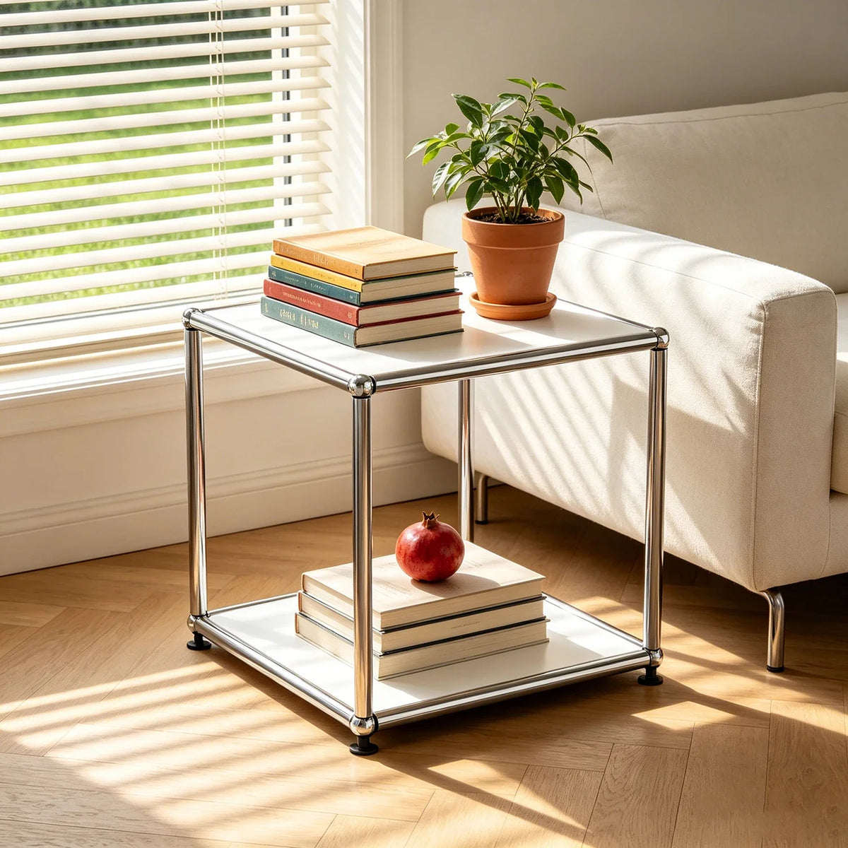 Cottinch Open Cube Side Table - Chrome-Plated Steel Frame, Galvanised Panels, 14.8" Cube, Scratch-Resistant, Green / Black / Blue / White