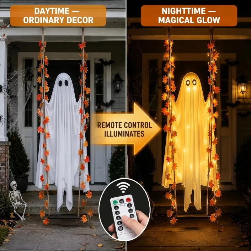 Halloween Decorations Outdoor Luminous Hanging Ghost Swing Decorations With String Lights Brightness Yard Ghost Swing Ornament