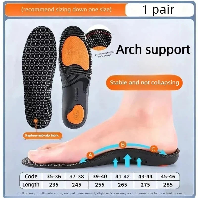 Orthotic Arch Support Sports Insoles 1 Pair Shock Absorbing Graphene Antibacterial Anti-Odor Shoe Pads Foot Pain Relief Running