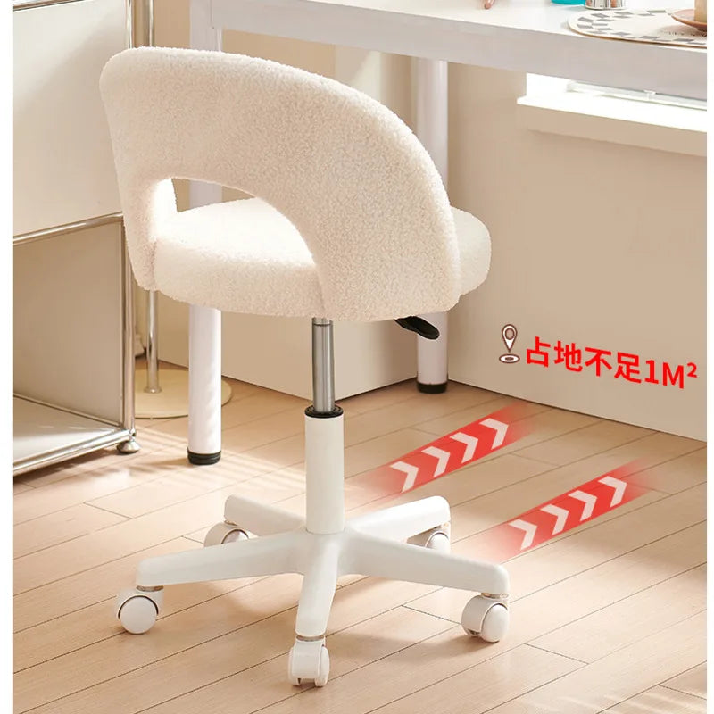 Simple Light Luxury Computer Chair Girls' Bedroom Makeup Stool Lamb Fleece Backrest Seat Lifting And Rotating Modern Furniture