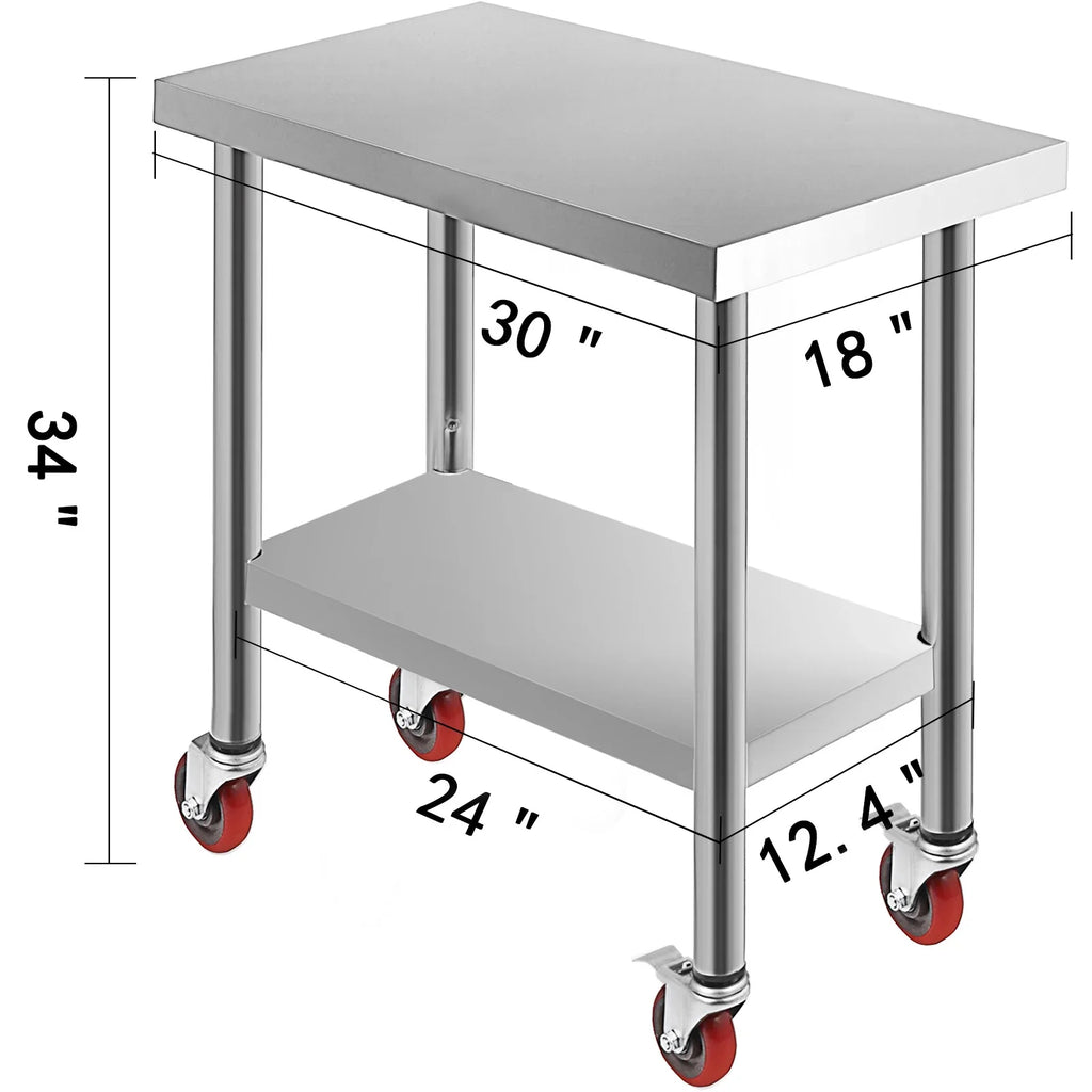 SucceBuy Stainless Steel Prep Table with Adjustable Shelf and Casters