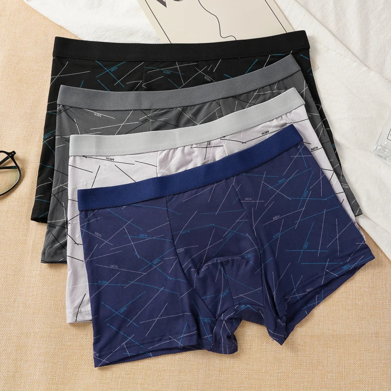 Plus Size 4PCS Men's Fashion Boxers Trendy Personality Skin-friendly Breathable Underwear Mid-waist Printed Boxer Briefs XL-4XL