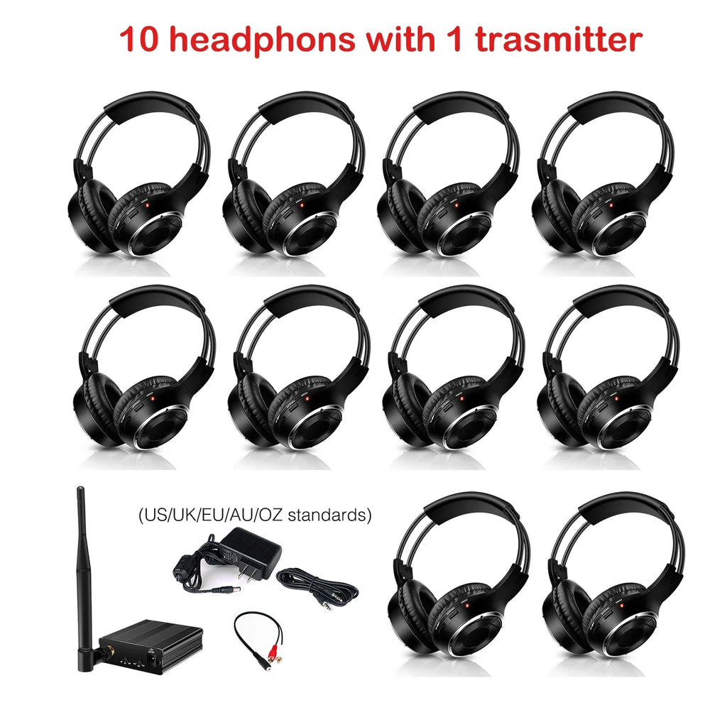 3 Channel Silent Disco Wireless Headphones Bundle with 500m Distance Transmitter for Entertainment Party