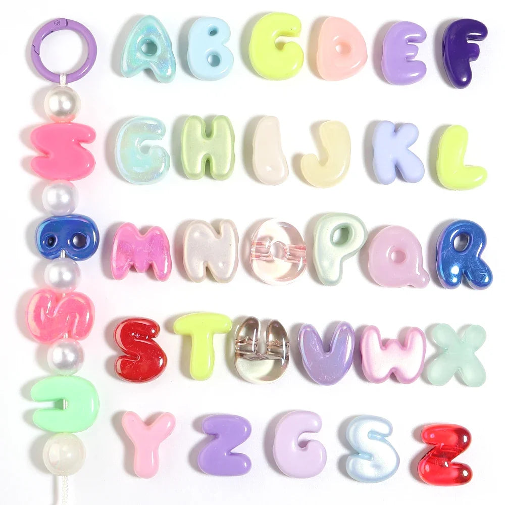 20-30pcs/lot Big Hole Cartoon English Letters Acrylic Beads Colored Loose Spacer Beads For Jewelry Making DIY Necklace Keychain