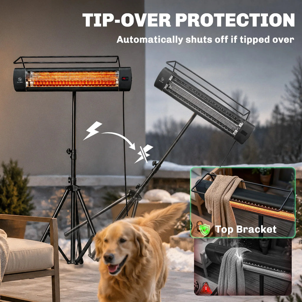 Electric Patio Heater, 1500W IP65 Outdoor Infrared Heater, Black