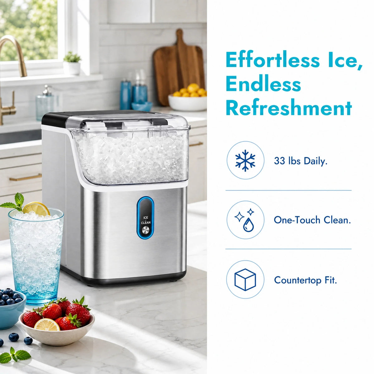 Countertop Nugget Ice Maker, 33 lb Daily Output