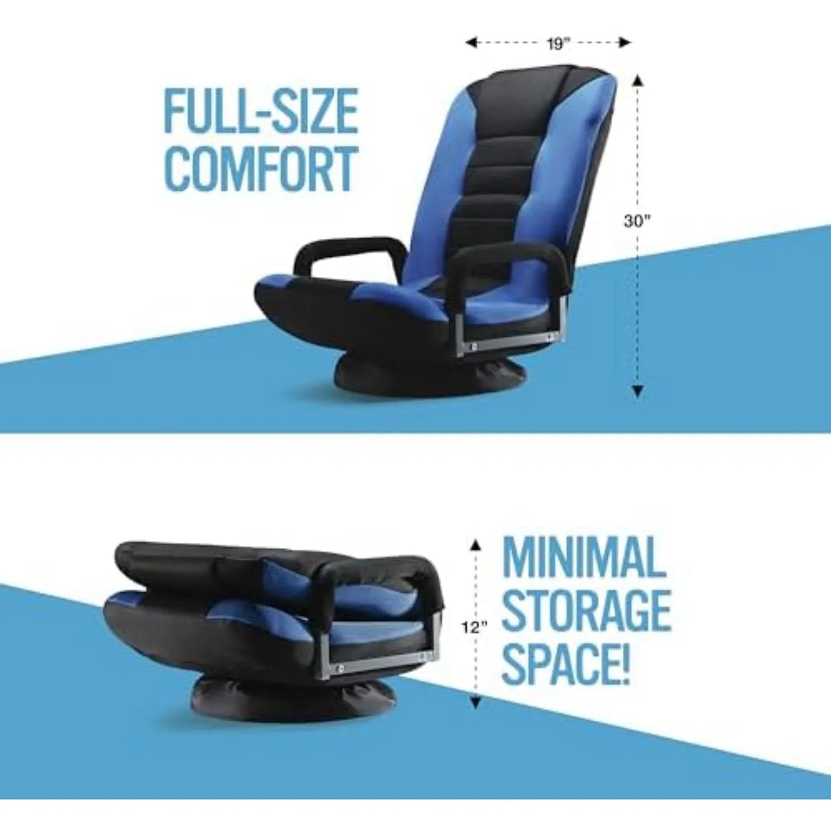 Swivel Floor Gaming Chair - Video Lounger Enjoy 6 Different Positions, Adjustable Backrest, Removable Arm Rests, Folds