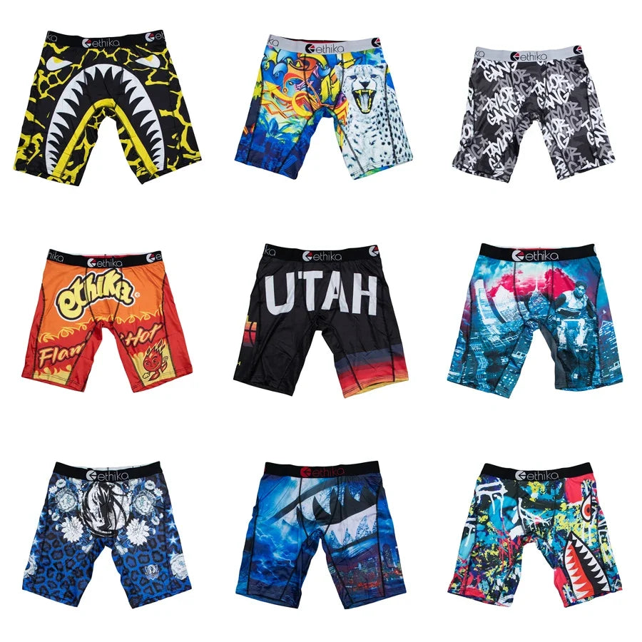 ETHIKA 1Pcs Men Underwear Boxers Breathable Mesh Crotch Man Underpants Plus Size L-3XL Mens Panties Printed Men's Boxers Briefs
