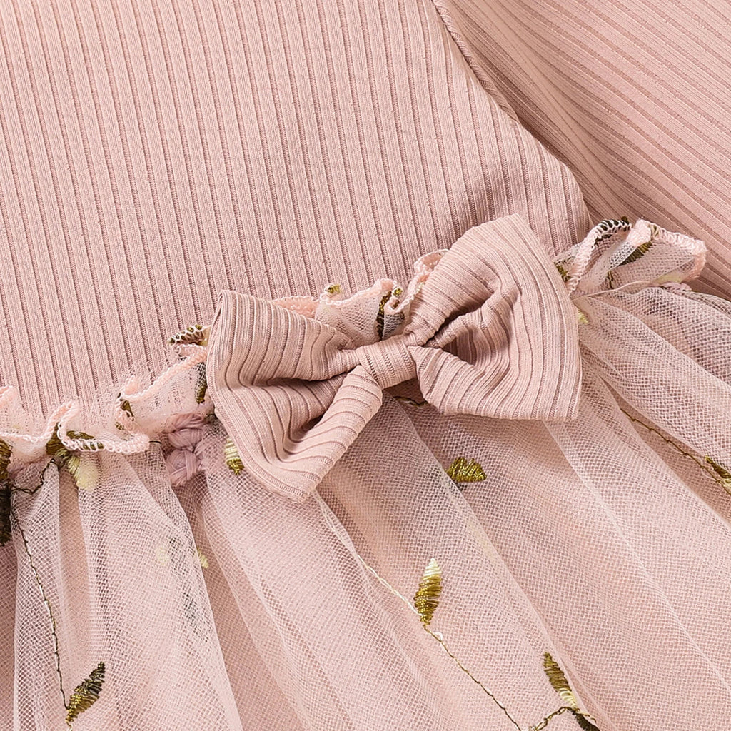 Spring Autumn Pink Tulle Dress for Infants Baby Butterfly Knot Embroidered Fairy Princess Skirt New Arrival Baby Girl Dress