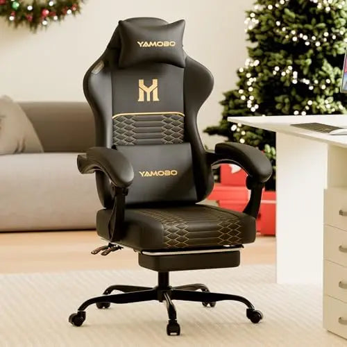 Gaming Chair with Footrest, Ergonomic Video Game Chair with Adjustable Lumbar and Headrest Massage Support,PU Leather