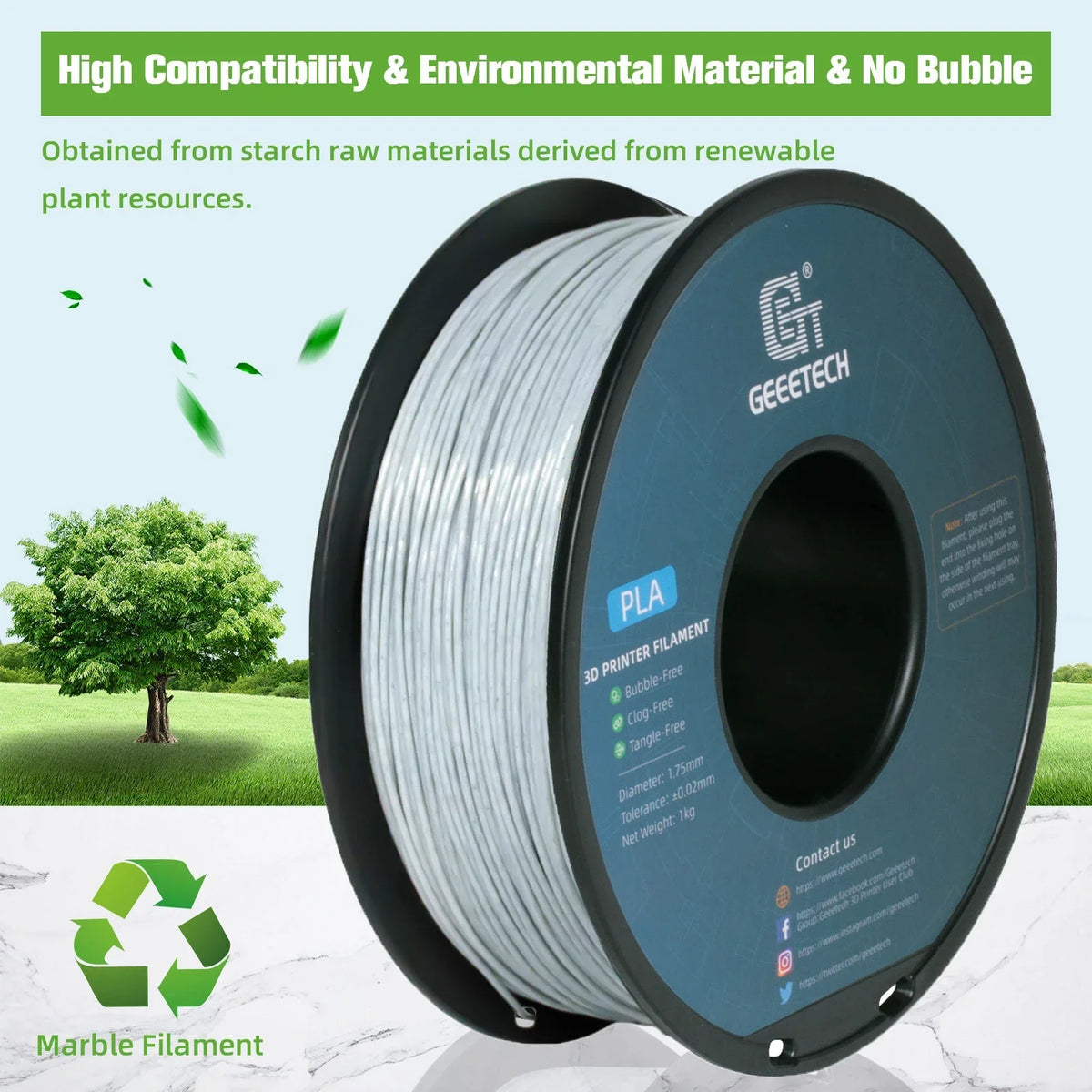 Geeetech Marble-Effect PLA 3D Printer Filament, 1.75 mm